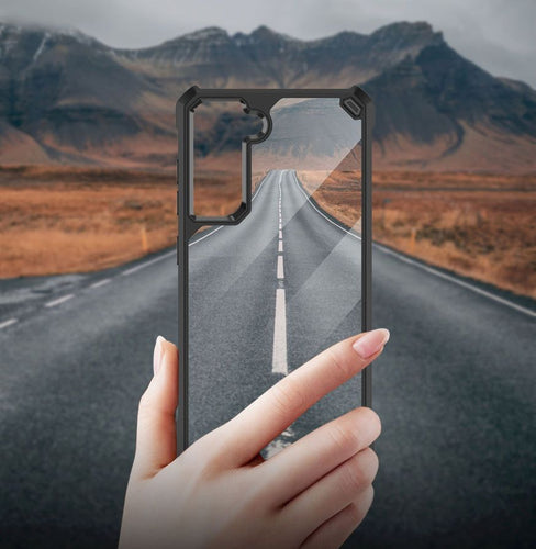 a view of a road through the clear backing of the phone case