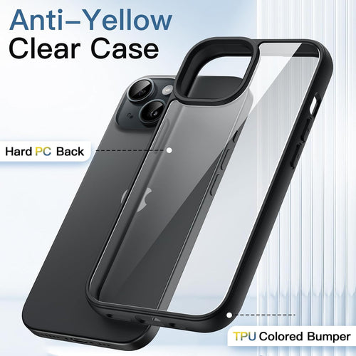 Phone case with hard PC back and TPU Anti Yellow on a light blue background