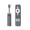 Remote control with streaming device on a white background