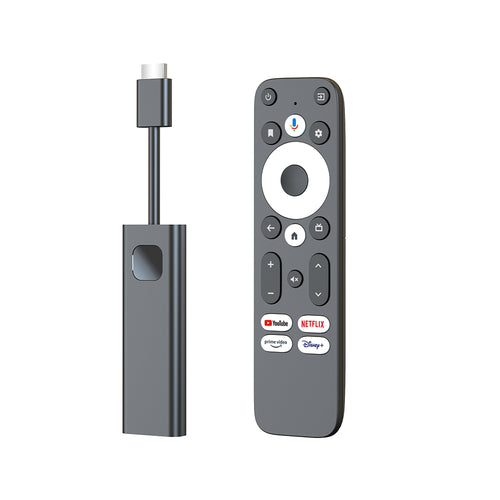 Remote control with streaming device on a white background