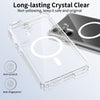 Close up of crystal clear samsung case highlighting anti-scratch, anti-fingerprint, and non-yellowing properties.