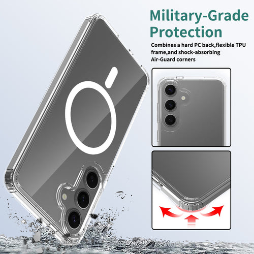 Samsung magsafe case showing military-grade protection and shock-absorbing air-guard corners dropping on ground