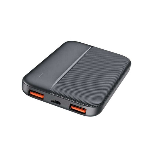 black power bank on white background slim and compact