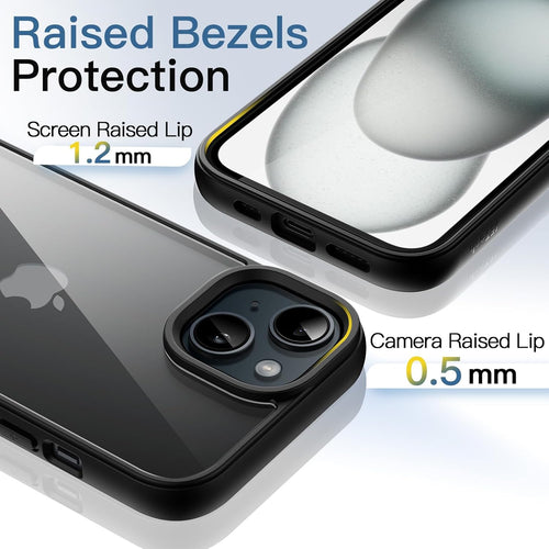 Smartphone with raised bezels protection feature highlighted, showing screen and camera raised lips.