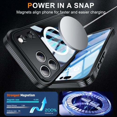 Heavy Duty 360 Full Body iPhone Case with Built-in 9H Tempered Glass Screen Protector – MagSafe Compatible, Military Grade 6M Drop Protection