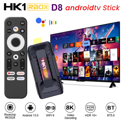 the HK1 TV stick with a TV and a remote control