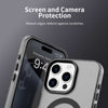 Phone case with screen and camera protection feature on a dark background