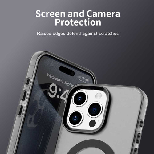 Phone case with screen and camera protection feature on a dark background