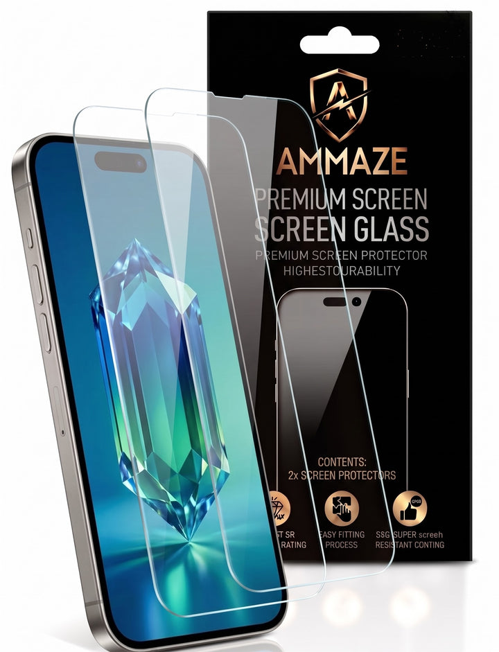 AMMAZE glass screen protector for iPhone with retail packaging
