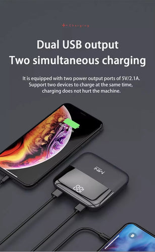 photo of the mini powerbank with two devices plugged in for charging