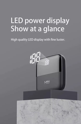 picture of the front view of the mini powerbank  showing it's LED display